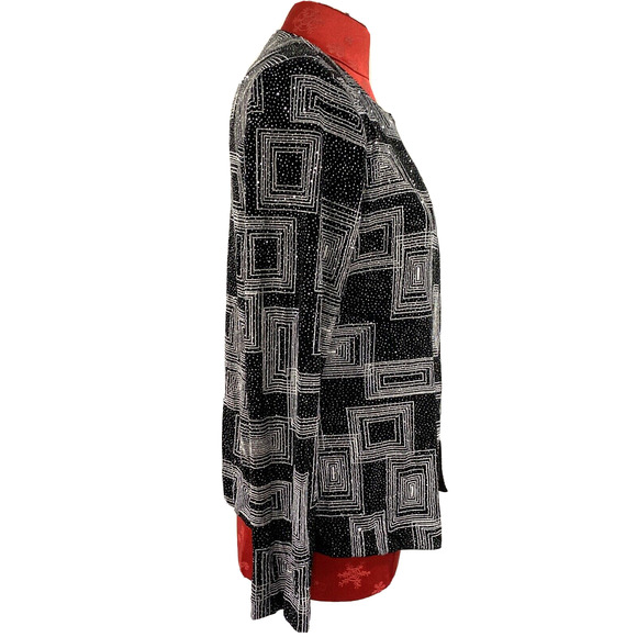 Xscape Cocktail Jacket cropped crew black stretch silver metallic details size S - Picture 4 of 9